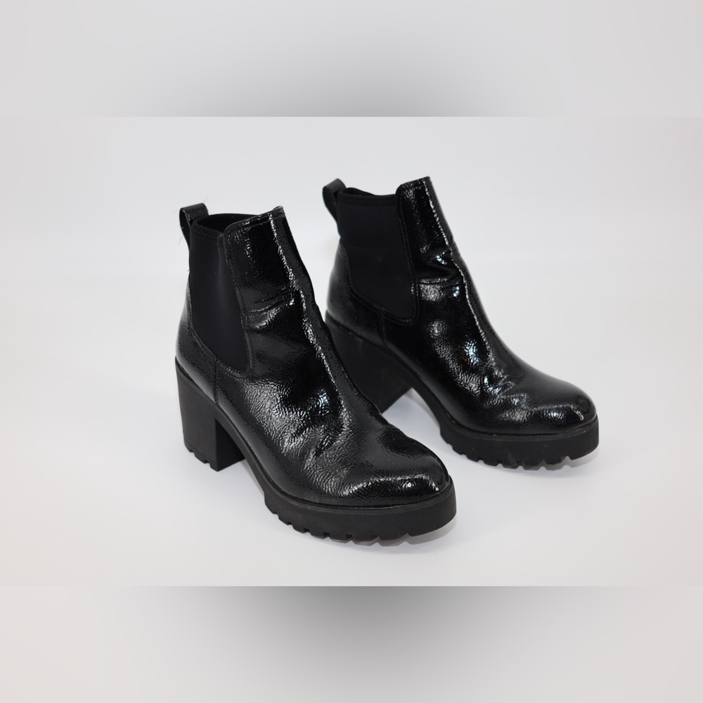 ALDO Black Patent Chelsea Block Heel Ankle Boots - Women